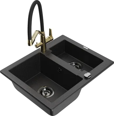 Produktbild von Mexen Carlos 1,5-Becken-Granitspüle mit Mischbatterie Duo, Schwarz/Silbermetallic - 6518-73-671701-57-B