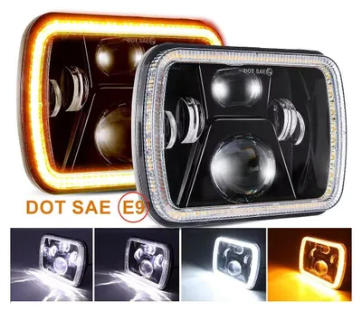 Produktbild von Set mit 2 universellen 60W LED-Scheinwerferlampen (Halogen) 12V–24V, Abblend-/Fernlicht mit DRL-Tagfahrlicht, Blinker weiß-gelb