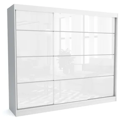 Produktbild von Kleiderschrank JULY WHITE 250 cm – Schiebetüren, Kleiderstange & Regalböden – Moderner Schrank für Schlafzimmer & Gästezimmer