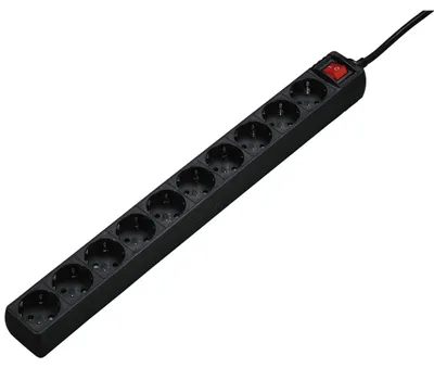 Produktbild von Hama Steckdosenleiste 10-fach mit Schalter, 3 m Kabel, Schwarz