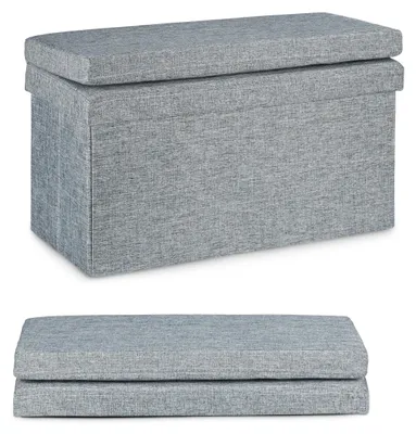 Imagen del producto de Relaxdays: Taburete con respaldo, altura x anchura x profundidad: 73x76x38 cm, banco y taburete cúbico de lino, caja de almacenamiento, color gris, Imagen generada por IA