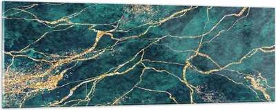 Produktbild von Bilder auf glas - Einteilig - Abstraktion Gold Türkis - 90x30cm - Glasbilder - Wandbilder - Bilder - zum Aufhängen bereit - Wanddekoration aus Glas - Glas Bilder - Wandbild auf Glas - GAB90x30-4564