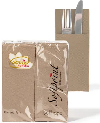 Produktbild von Sovie HORECA Besteckserviette Softpoint "Pub" in Beige Grey, 40 x 33 cm, 1/8 Falz, 50 Stück