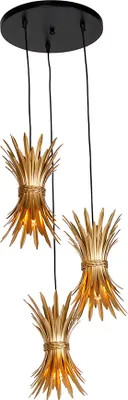 Produktbild von QAZQA - Art Deco Art-Deco-Hängelampe I Pendellampe I Pendelleuchte Gold I Messing 3-flammig - Wesley I Wohnzimmer I Schlafzimmer - Stahl Rund I Organisch - LED geeignet E27