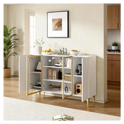 Produktbild von Unbewegliche Kücheninsel in Weiß, modernes Design, MDF, vielseitiger Stauraum, stabiler Aufbau, 150x85x38cm