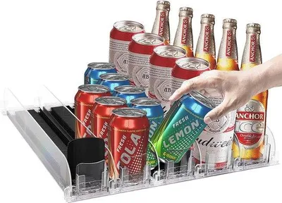 Image de Organiseur de réfrigérateur à 5 rangées, automatique, pour bouteilles et canettes