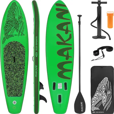 Produktbild von ECD Germany Nafukovací prkno Makani, 320x80x15 cm, zelené, PVC, do 120 kg, pumpa, taška na přenášení příslušenství