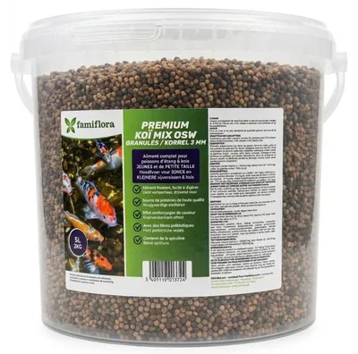 Produktbild von Famiflora Koi Mix OSW 3 mm - Teichfische & Koi - 5 Liter (ca. 2KG) - 3 mm schwimmende Pellets - Leicht verdauliches Hauptfutter - Enthält Spirulina und Präbiotika