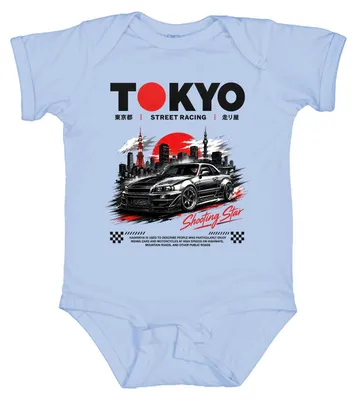 Productafbeelding van Tokyo straatracen, Shooting Star, JDM Japan, Skyline, Y2K, drift, tuning, babybody, hemelsblauw, maat 0/3