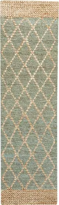 Zdjęcie produktu dla BELIANI Dywan zielony z beżowym jutowy 80 x 300 cm wzór geometryczny tkany ręcznie styl boho do przedpokoju sypialni