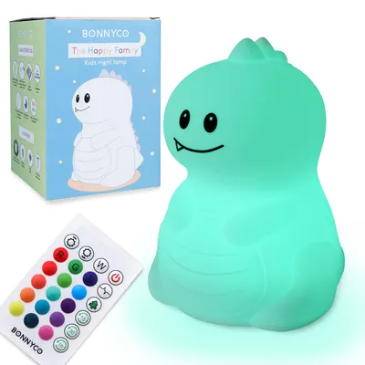 Produktbild von BONNYCO Nachtlicht Kinder Fernbedienung und Berührungssensor 16 Farben. Dinosaurier Nachtlicht Baby mit Timer, Nachttischlampe Kinder Silikon BPA-Frei. Nachtlampe Kinderzimmer, Geschenke Baby
