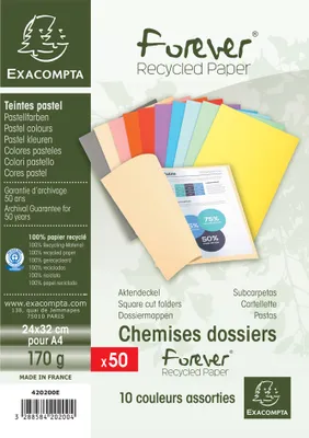 Image de EXACOMPTA Chemises FOREVER 180 DIN A4 couleurs assorties 50 Chemises