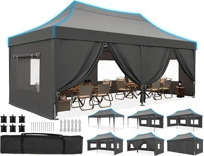 Produktbild von Faltpavillon 3x6m wasserdicht | Partyzelt, Pop-Up Pavillon, Gartenpavillon, stabil, mit Seitenwänden, UV-Schutz 50+, Tragetasche inkl, Stahlrahmen