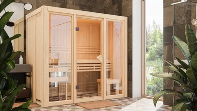 Produktbild von Karibu Sauna Innensauna Avari 2 Fronteinstieg ohne Zubehör 216x122x198 cm ohne Dachkranz