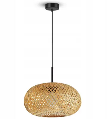 Zdjęcie produktu dla LUXOLAR Lampa Wisząca Regulowana E27 40W LED - Naturalna pleciona lampa bambusowa styl BOHO - Idelna dla biura, jadalni, kuchni, salonu