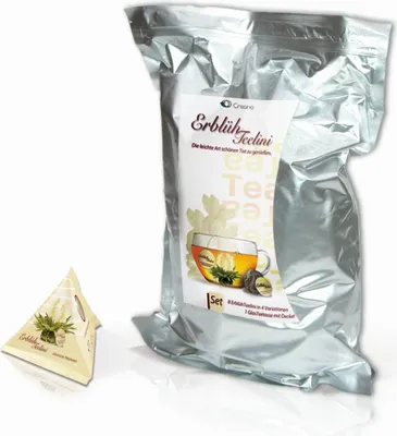 Produktbild von Creano Teeblumen 36 Teekugeln im Tassenformat, Teelini weißer Tee Großpackung, Erblühtee im Bulkpack, Teerosen, Blooming Tea, Flowering Tea