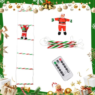 Produktbild von Weihnachtbeleuchtung Weihnachtsmann mit Leiter Deko Weihnachten 75cm LED Leiter