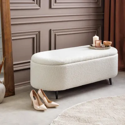 Produktbild von riess-ambiente Scandinavische Polsterbank VOGUE 110cm weiß Bouclé schwarz Sitzbank mit Stauraum