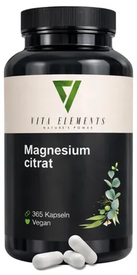Productafbeelding van Vita Elements Premium Magnesiumcitraat 365 Capsules Biobeschikbaarheid Voedingssupplement