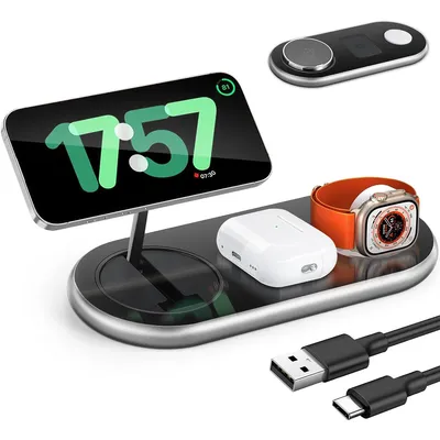 Produktbild von Kabellose Handy-Ladegeräte, Drahtloses 3-in-1-Ladegerät, Zusammenklappbar, magnetisch, 15W, Für Apple Mobiltelefone, Apple Watch und AirPods