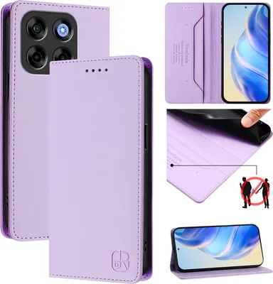 Obrázek produktu pro Kožené pouzdro pro ZTE Blade V70 Vita, flipové pouzdro s přihrádkami na karty, peněženkou a stojánkem Fialový