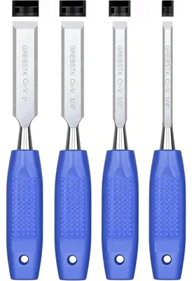 Immagine prodotto di Set di scalpelli per lavori in legno, composto da 4 pezzi, realizzati in acciaio CRV con lama inclinata affilata e manico resistente agli urti, da 6 a 25 mm