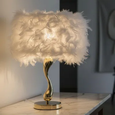 Obrázok produktu pre Stolová lampa s bielym perím ø 25x47 cm