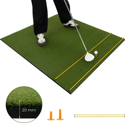 Produktbild von COSTWAY golfová cvičná podložka vrátane 2 gumových odpalísk a 2 zarovnávacích tyčí, golfová podložka so 6 pozíciami na odpaliská, na vnútorné a vonkajšie použitie 152 x 117 cm
