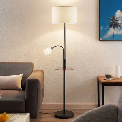 Produktbild von Lindby Stehlampe Aovan, schwarz, Ablage, USB-Anschluss