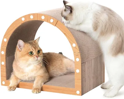 Productafbeelding van Krabpaal 3-in-1, voor binnen, karton, L, met speelgoed en rustbed