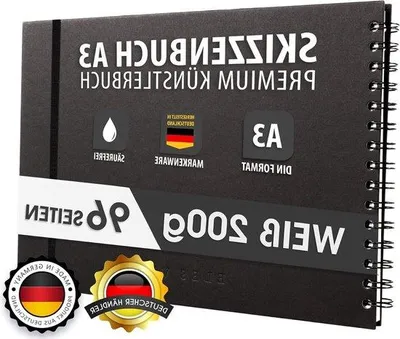 Zdjęcie produktu dla Szkicownik A3, format poziomy, 200 g/m², czarny, oprawa spiralna