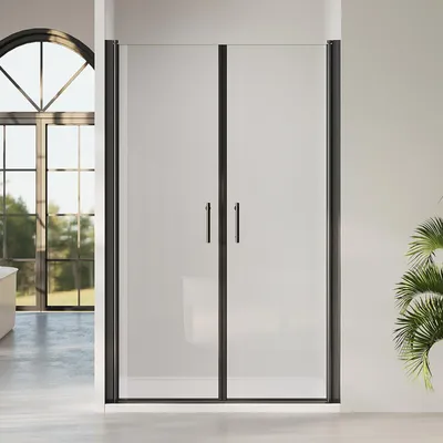 Produktbild von IMPTS Schwingtür Duschkabine 70x195cm Doppeltür Pendeltür Duschtür Duschabtrennung ESG NANO Glas Nischentür Dusche mit Hebe-Senk, Schwarz