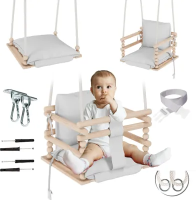 Zdjęcie produktu dla MAMOI® Huśtawka dla niemowląt, huśtawka wewnętrzna i zewnętrzna, drewniana huśtawka dla niemowląt i dzieci, huśtawka dla niemowląt, drewniana huśtawka, huśtawka dla malucha
