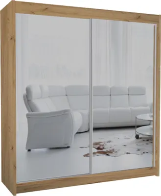 Image de Armoire BEAUTYSOFA avec portes coulissantes DEBRA - Armoire 200cm avec miroirs et tringle à vêtements (chêne Artisan)