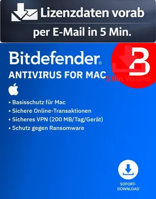 Produktbild von Bitdefender Antivirus for MAC (3 Device - 1 Jahr) EU ESD Antivirus Sicherheit 5 Min. Versand als Download per Mail
