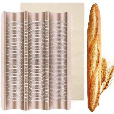 Obrázok produktu pre Forma na bagety pre 3 bagety, perforovaná, s nepriľnavou povrchovou úpravou, oceľ, 38,5 x 27,5 cm