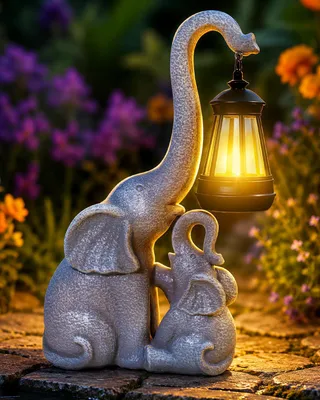 Solar-Olifantenfigur, LED, wetterfest, 29,5 cm, Grau, für Garten & Balkon