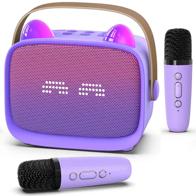 Produktbild von Kinder Karaoke Maschine mit 2 Mikrofonen, Bluetooth 5.3 Lautsprecher, Mini Karaoke Box für Kinder, RGB Licht, Geschenk für Mädchen & Jungen