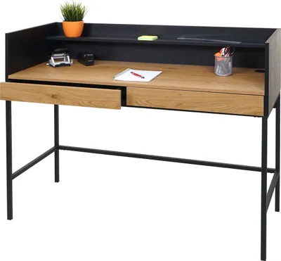 Zdjęcie produktu dla Biurko HWC-J79, biurko komputerowe biurko do pracy, szuflada 120x50cm drewno metal ~ wygląd dębu