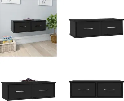 Produktbild von vidaXL Wand Schubladenregal Schwarz 60x26x18,5 cm Holzwerkstoff - Schubladenregal - Schubladenregale - Wandregal - Wandregale