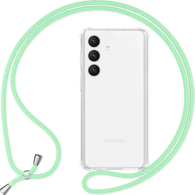 Produktbild von NALIA Klare Schutzhülle mit Kette für Samsung Galaxy S24 Hülle, Transparente Stabile Handyhülle mit Band zum Umhängen Mint-Grün