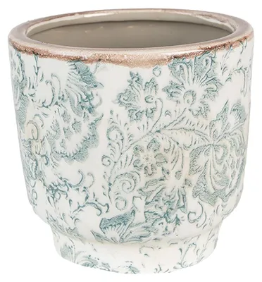 Image de Clayre & Eef Pot de fleurs Ø 15x14 cm Vert Beige Céramique Fleurs
