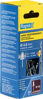 Produktbild von Rapid 5000390, Blindniete, Aluminium, Stahl, Edelstahl, RP10 , RP40, RP60, RP100, 4,8 mm, 4,8 mm