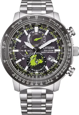 A close-up studio shot of a Citizen Eco-Drive radio-controlled watch.