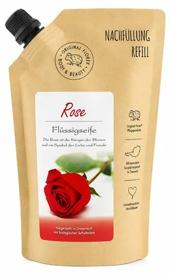Produktbild von Flüssigseife mit biologischer Schafmilch 500ml im Nachfüll-Beutel, Rose