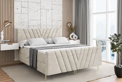 Produktbild von ALTDECOR Boxspringbett mit Gold Füßen, Matratze und Lattenrost, Topper, Fußteil, Polsterbett mit Bettkasten, Bett mit Stauraum H4-Matratze, Doppelbett - ERNINA-FZ-Z - 140x200 - Beige Monolith
