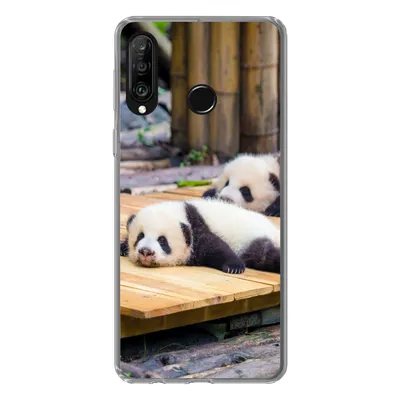 Produktbild von MuchoWow® Handyhülle Schutzhülle Hülle für Huawei P30 Lite Pandas - Boden - Holz Silikon Softcase Handy Hülle - Handyhülle