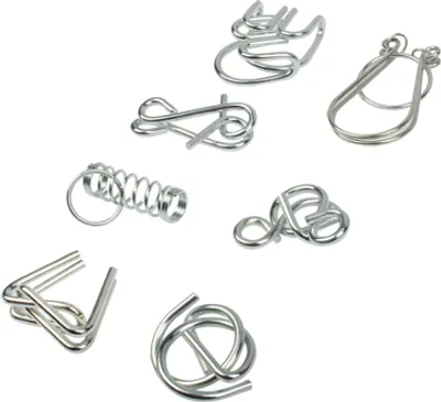 Immagine prodotto di 7 x rompicapo in filo di metallo Set di puzzle di intelligenza (Silber)
