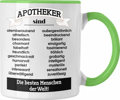 Produktbild von Trendation - Apotheker Tasse Geschenk Kaffeetasse Kaffeetasse Bester Apotheker Pharmazeut Arzneikundiger Spruch Lustiger Spruch (Grün)