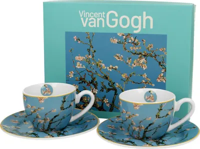 Obrázok produktu pre Duo | Súprava šálok na espresso - 2 kusy - 90 ml - Van Goghov mandľový kvet - Umelecký dizajn - Vysokokvalitný porcelán